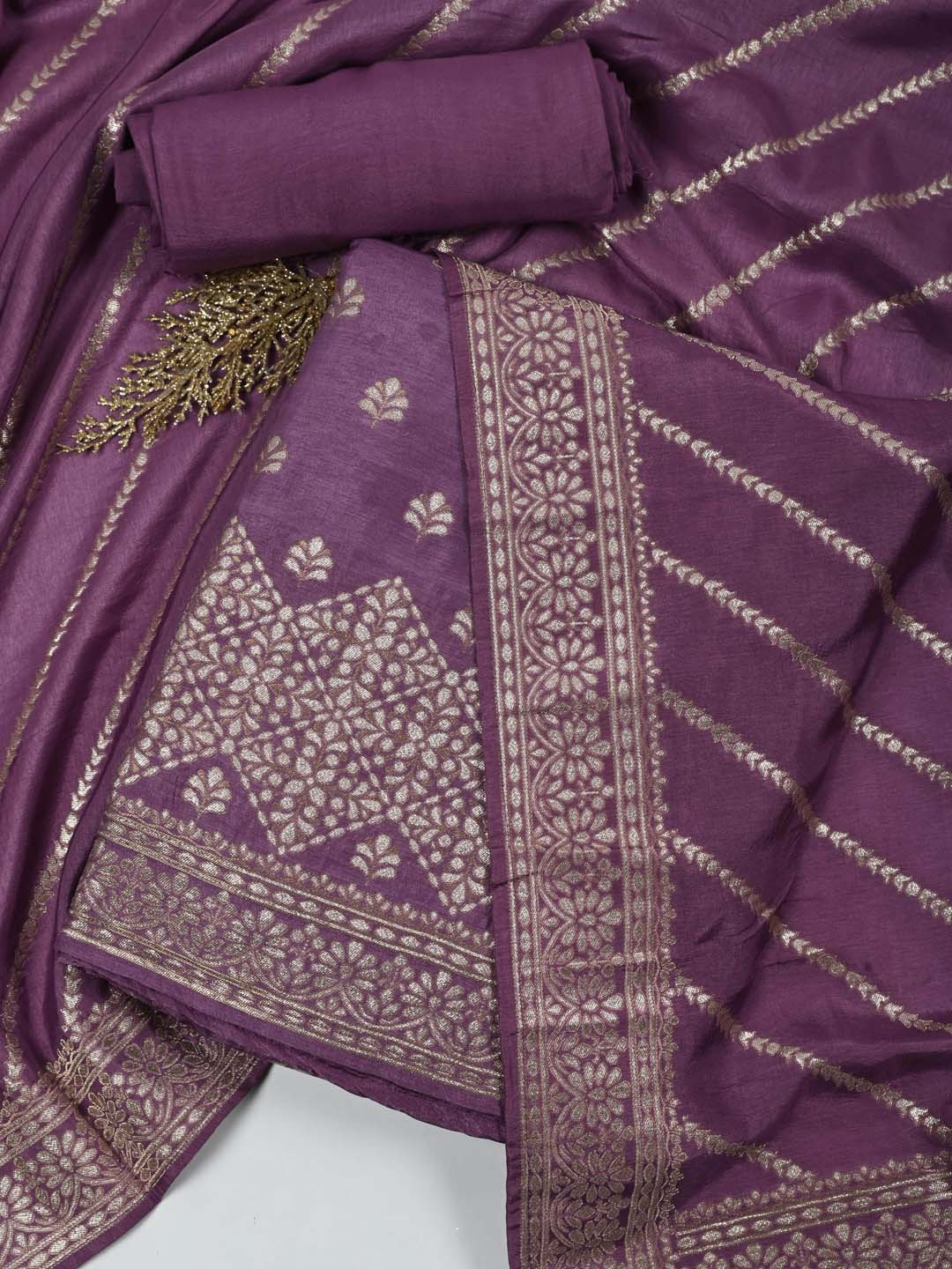 

Meena Bazaar Floral Woven Design Unstitched Dress Material, Purple