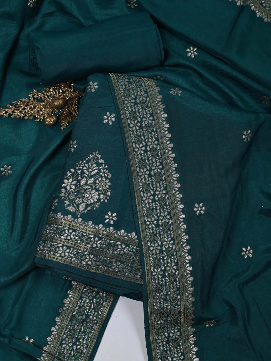

Meena Bazaar Floral Woven Design Unstitched Dress Material, Blue