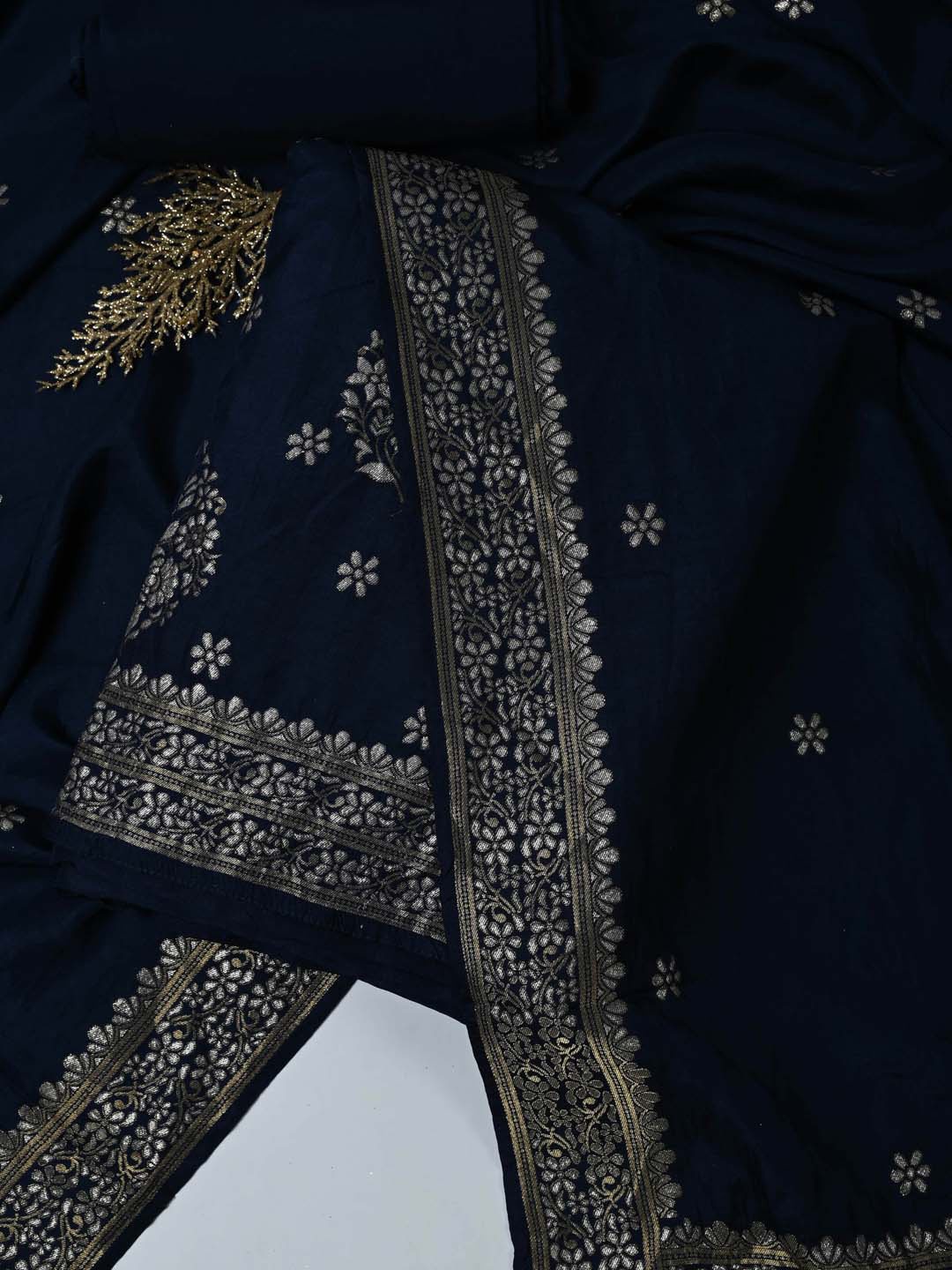 

Meena Bazaar Woven Design Art Silk Unstitched Dress Material, Blue
