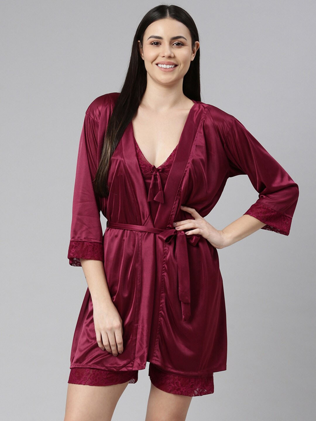 

Bailey sells 2 Piece Satin Night Suit With Robe, Magenta