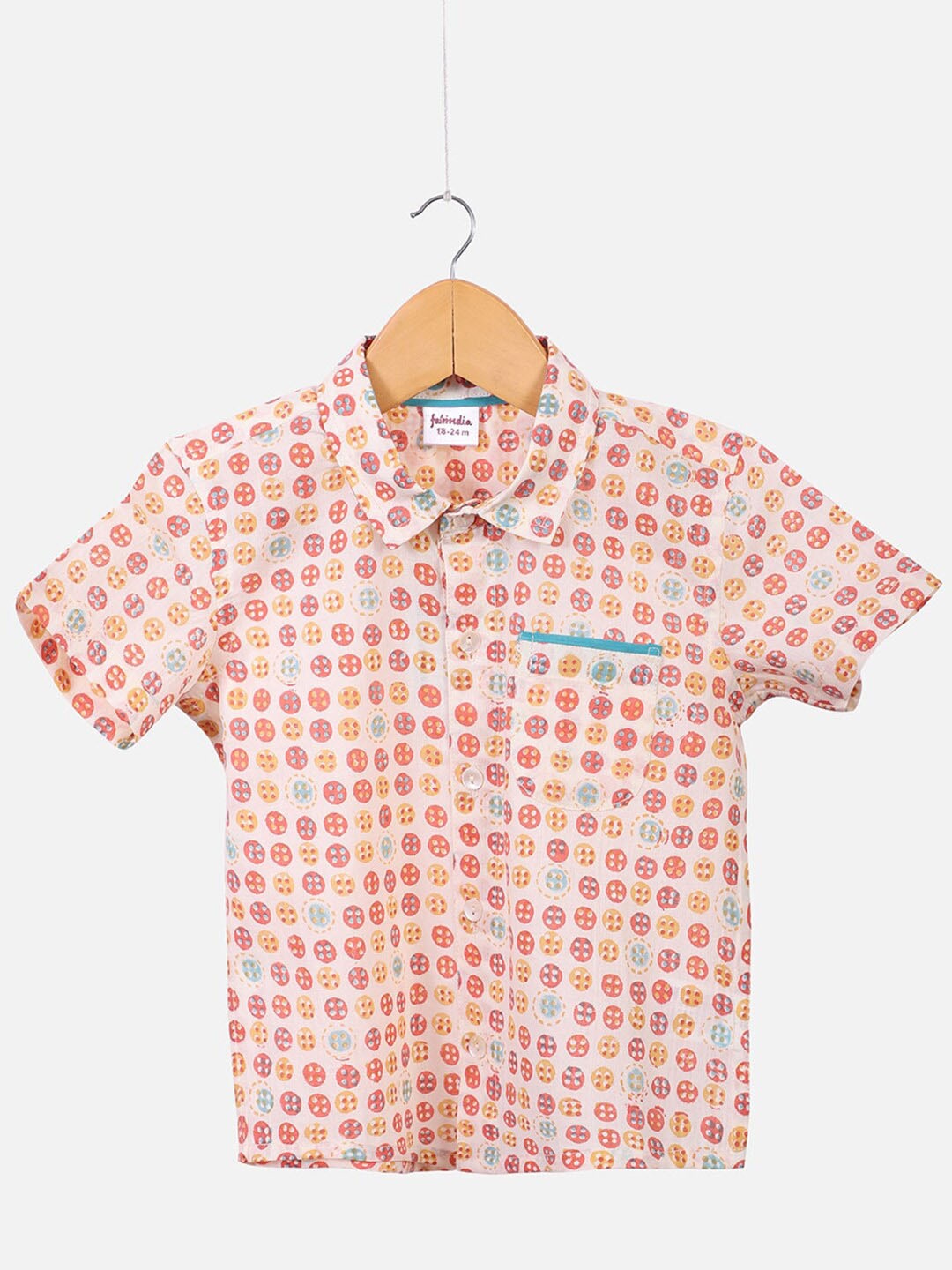 

Fabindia Boys Conversational Printed Cotton Casual Shirt, Peach