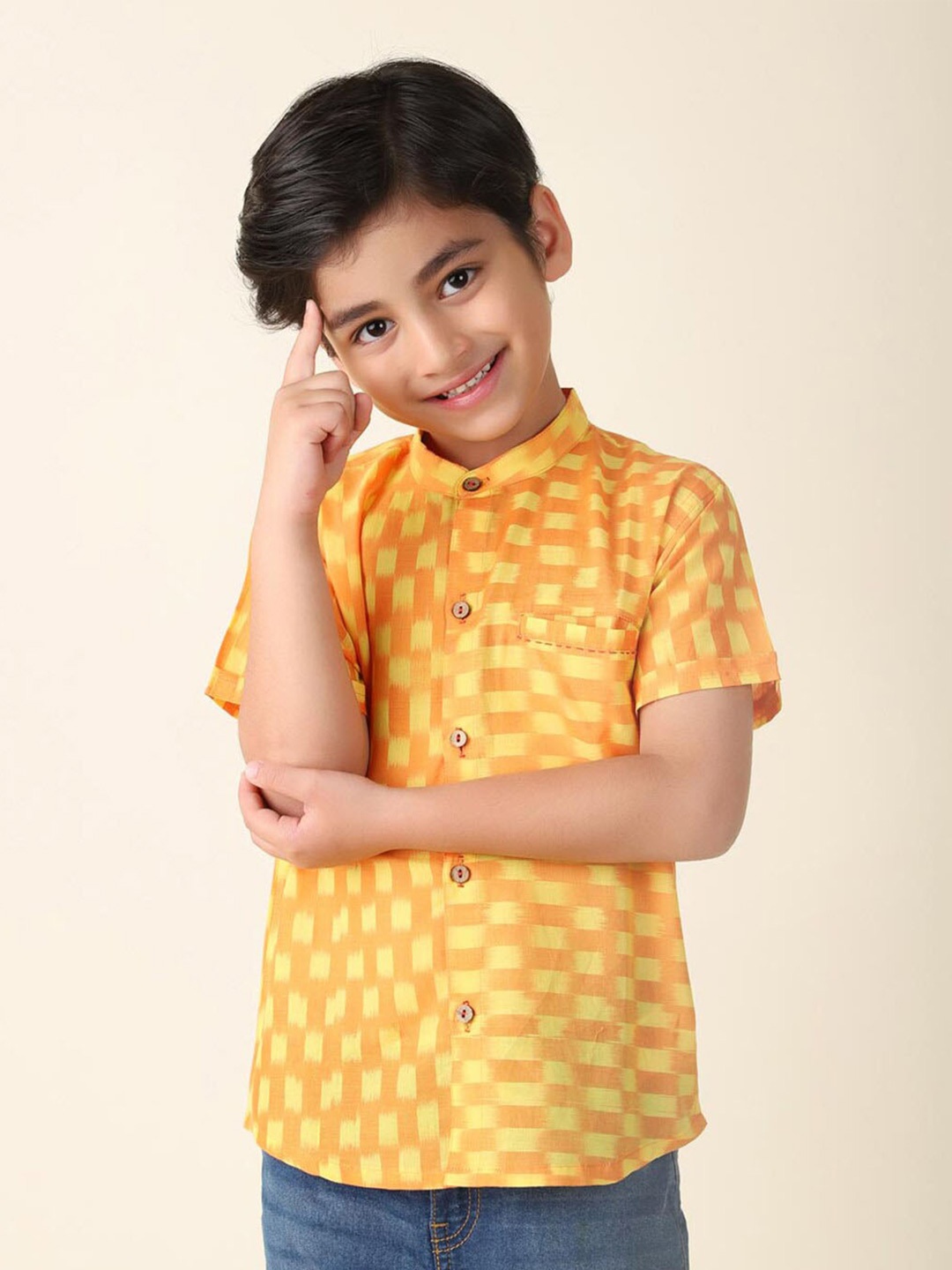 

Fabindia Boys Checked Cotton Casual Shirt, Yellow