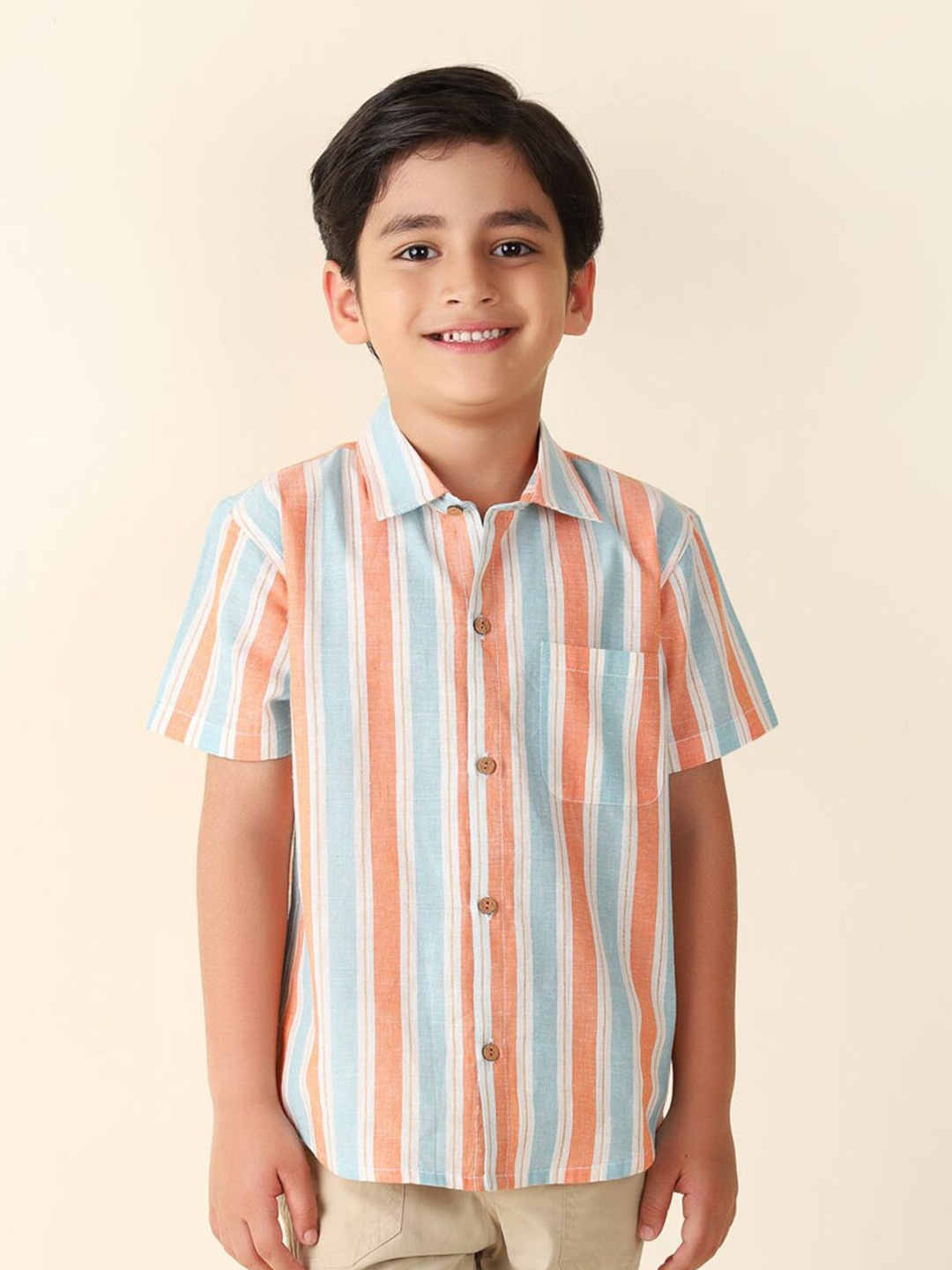 

Fabindia Boys Striped Casual Shirt, Blue