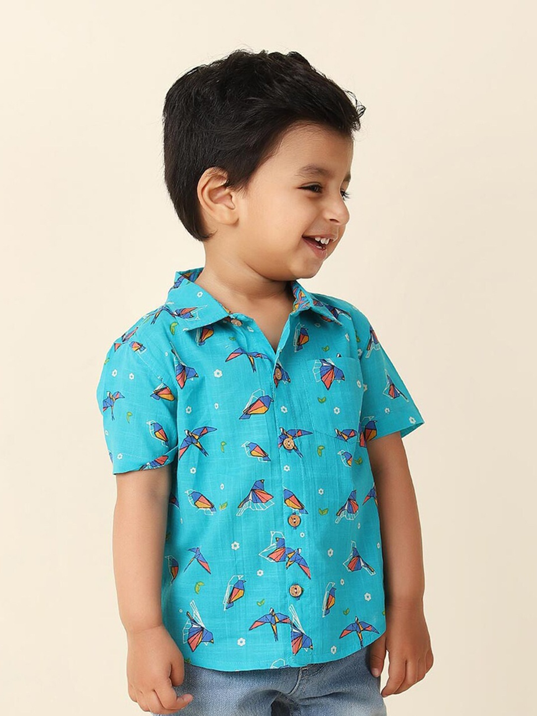 

Fabindia Boys Geometric Printed Cotton Casual Shirt, Blue