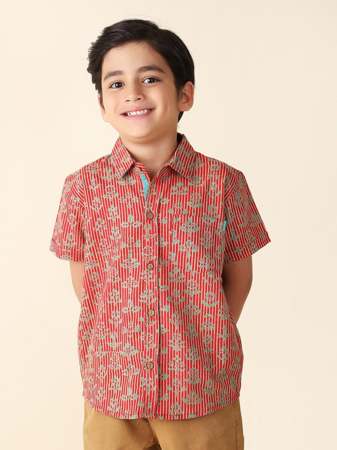 

Fabindia Boys Floral Printed Cotton Casual Shirt, Red