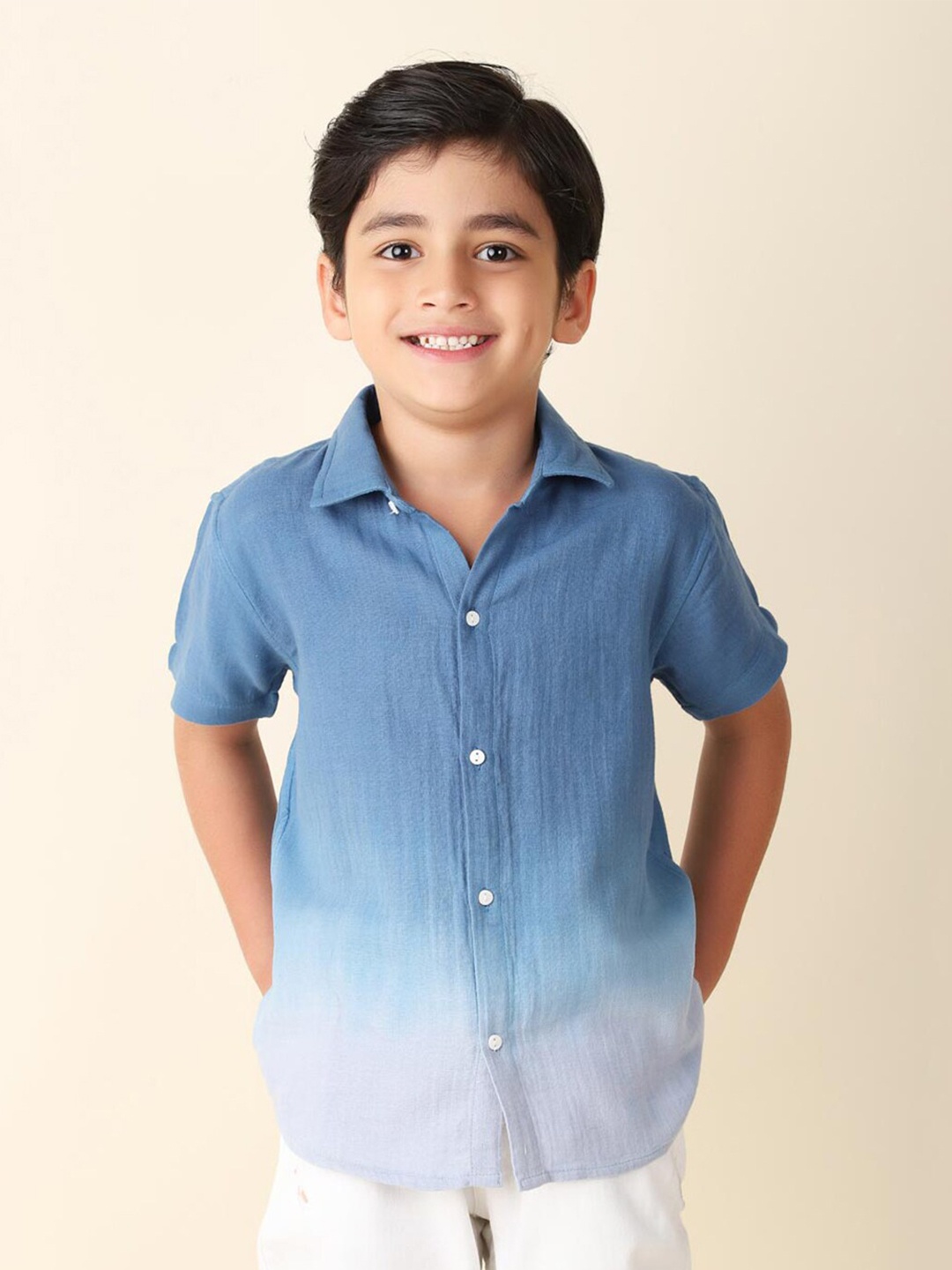 

Fabindia Boys Tie & Dye Cotton Casual Shirt, Blue