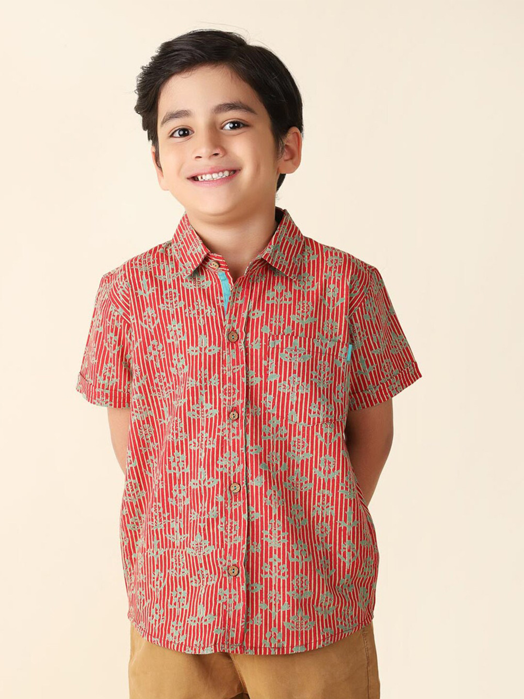 

Fabindia Boys Floral Printed Cotton Casual Shirt, Red