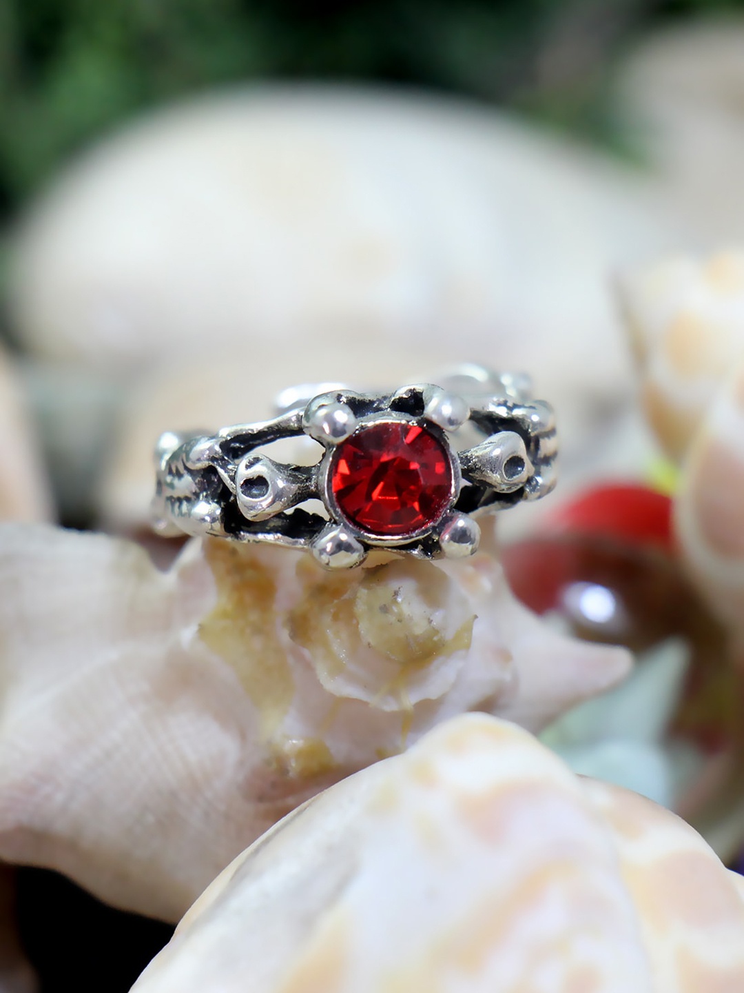 

NAKABH Silver-Plated Crystal Studded Adjustable Finger Ring