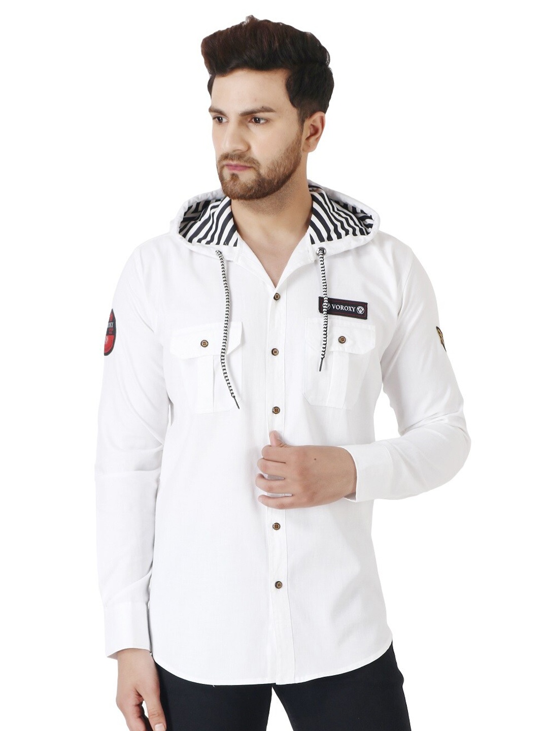 

Voroxy Hooded Opaque Casual Shirt, White