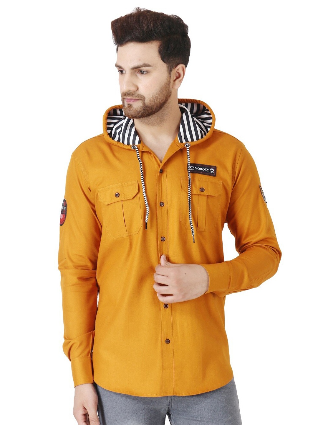 

Voroxy Hooded Opaque Casual Shirt, Orange