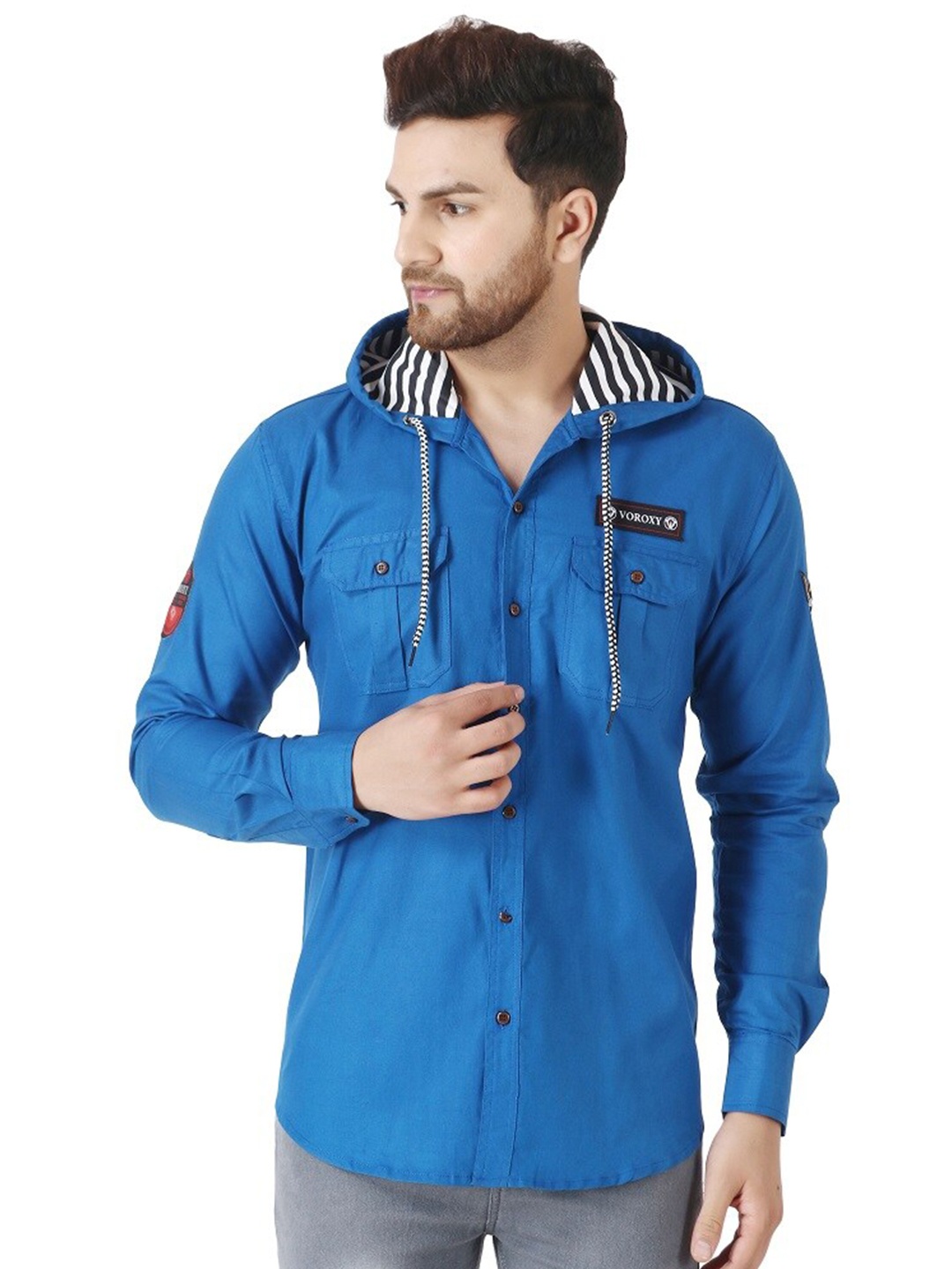 

Voroxy Hooded Opaque Casual Shirt, Blue
