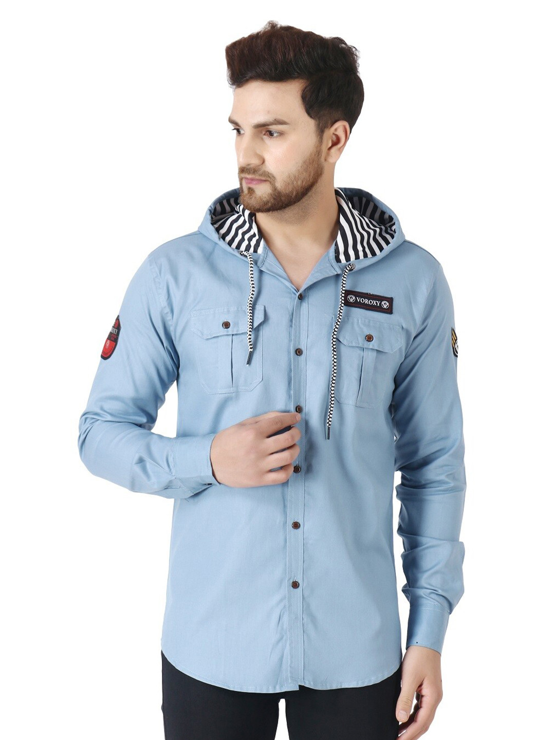

Voroxy Hooded Opaque Casual Shirt, Steel