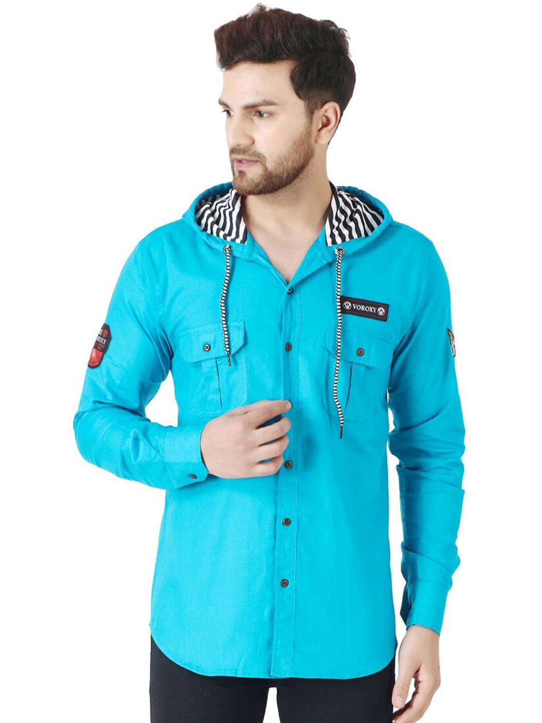 

Voroxy Hooded Opaque Casual Shirt, Sea green