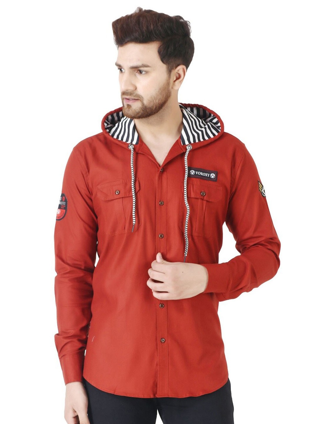 

Voroxy Hooded Cotton Casual Shirt, Red