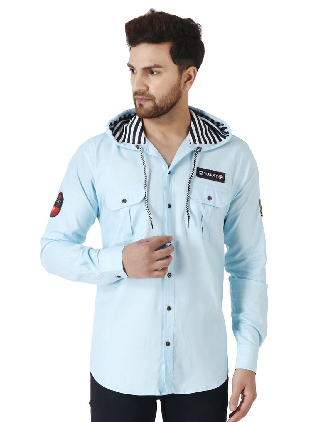 

Voroxy Hooded Cotton Casual Shirt, Blue