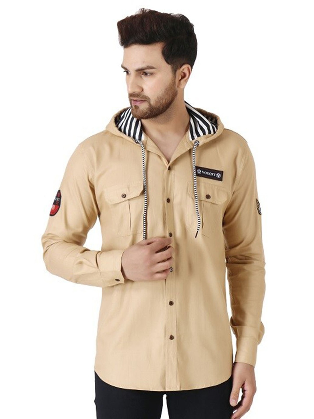 

Voroxy Hooded Cotton Casual Shirt, Khaki