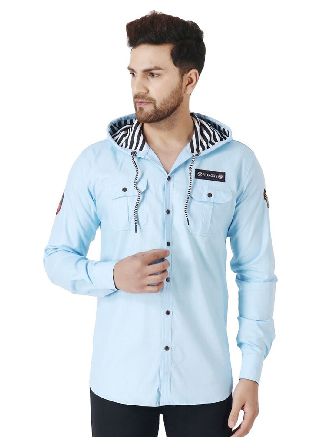 

Voroxy Hooded Cotton Casual Shirt, Blue
