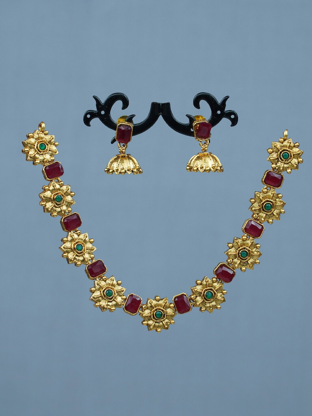 

Diksha collection Gold-Plated Stone Studded Jewellery Set