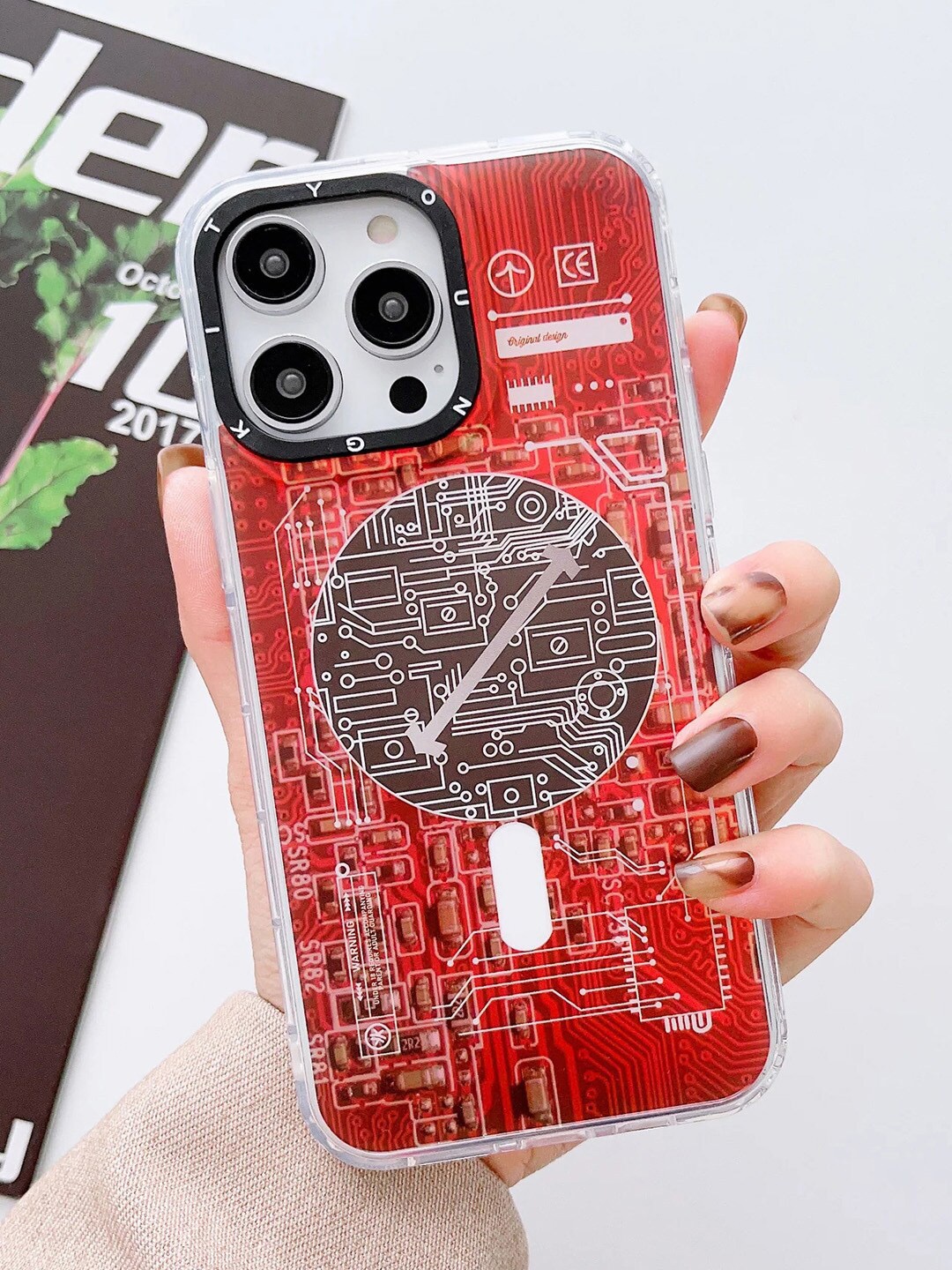

TREEMODA iPhone 14 Promax Technology 3D Color Changing Magsafe Back Case, Red