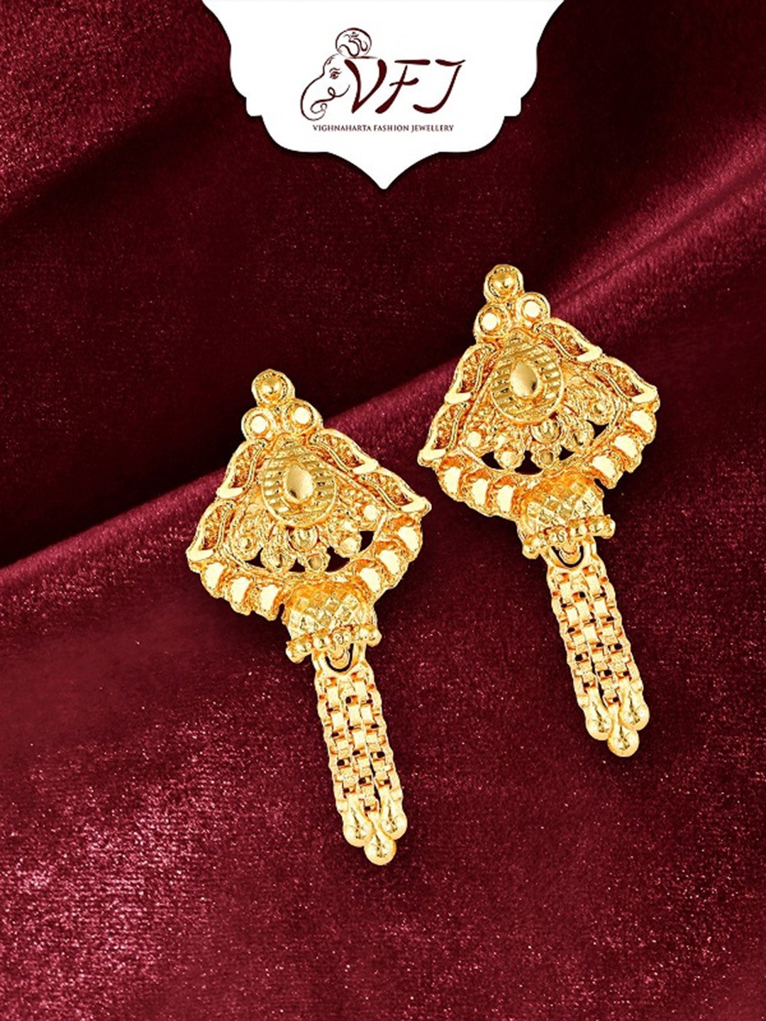 

Vighnaharta Gold-Plated Floral Drop Earrings