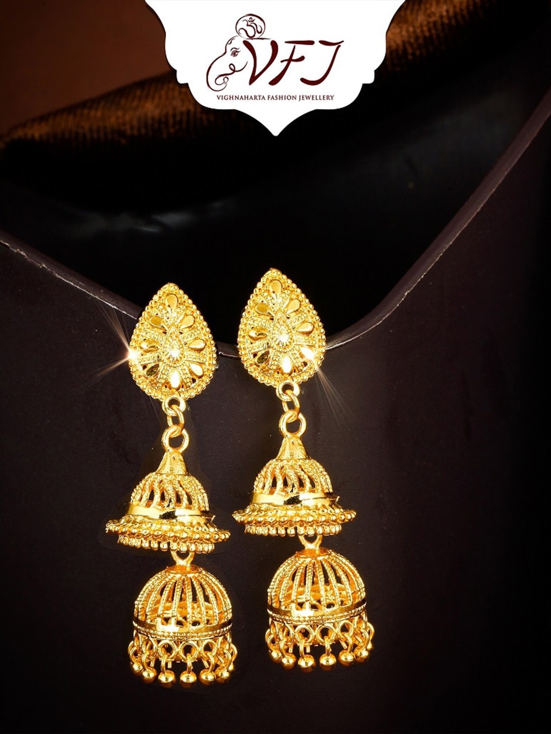 

Vighnaharta Gold-Plated Dome Jhumkas