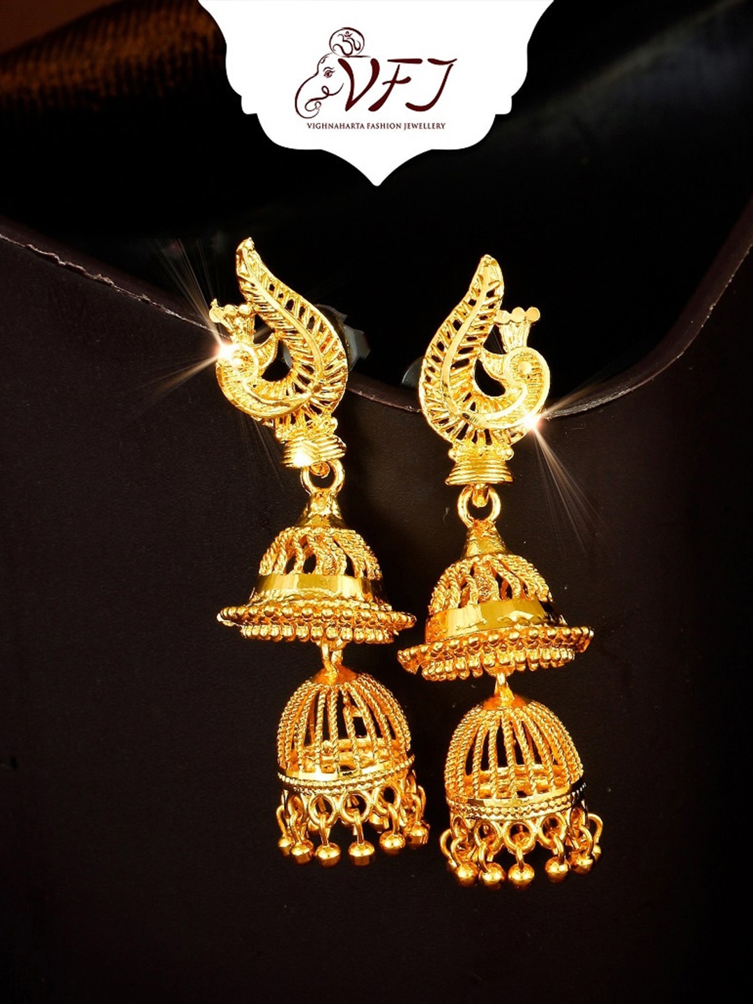 

Vighnaharta Gold-Plated Peacock Shaped Drop Earrings