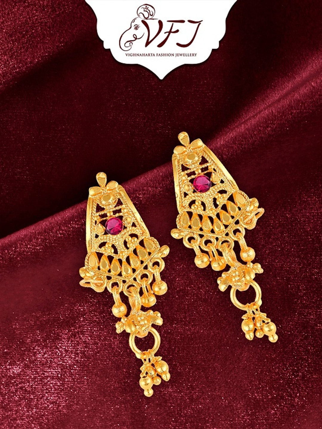 

Vighnaharta Gold-Plated Floral Drop Earrings