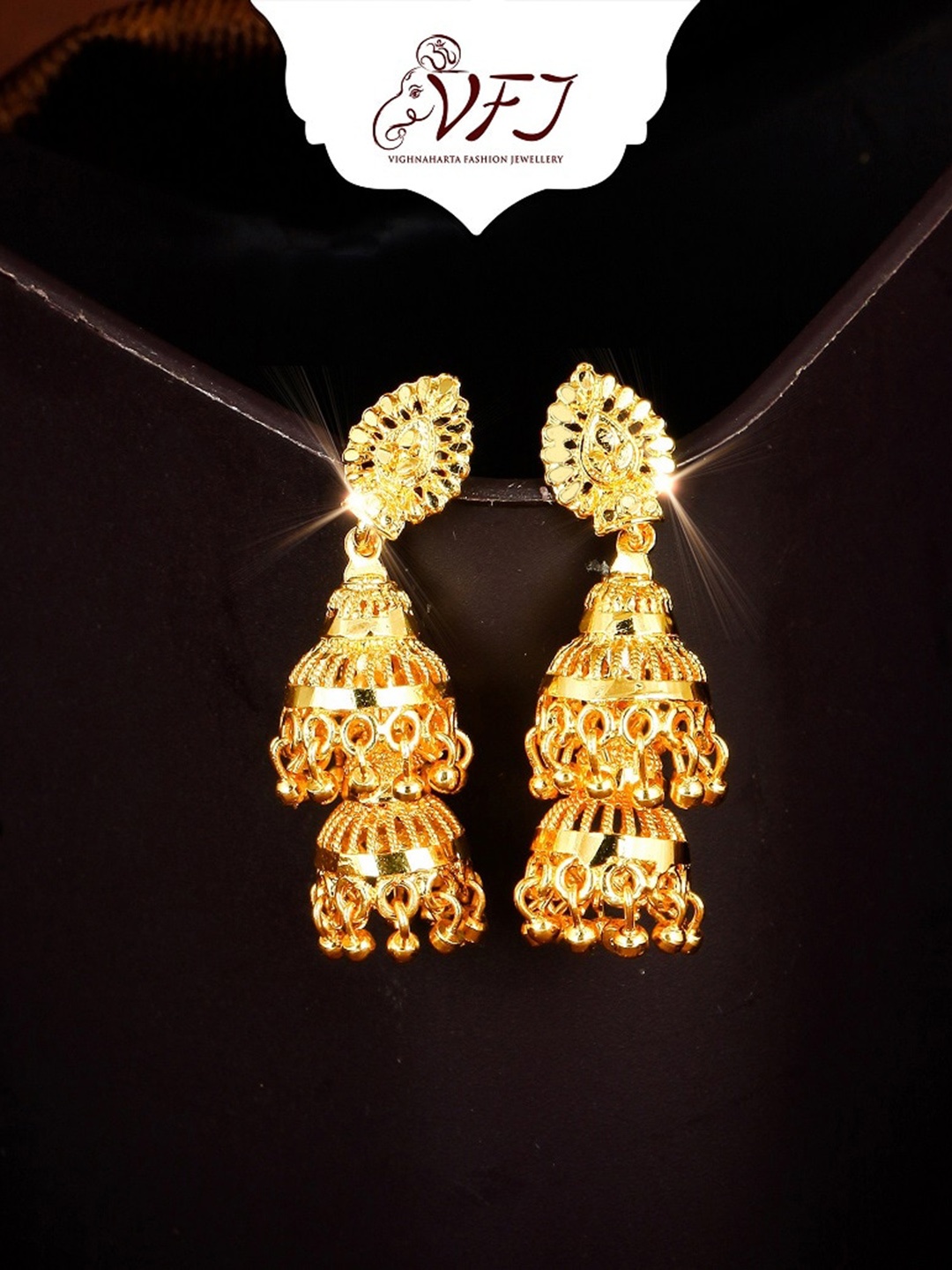 Vighnaharta Gold-Plated Floral Jhumkas