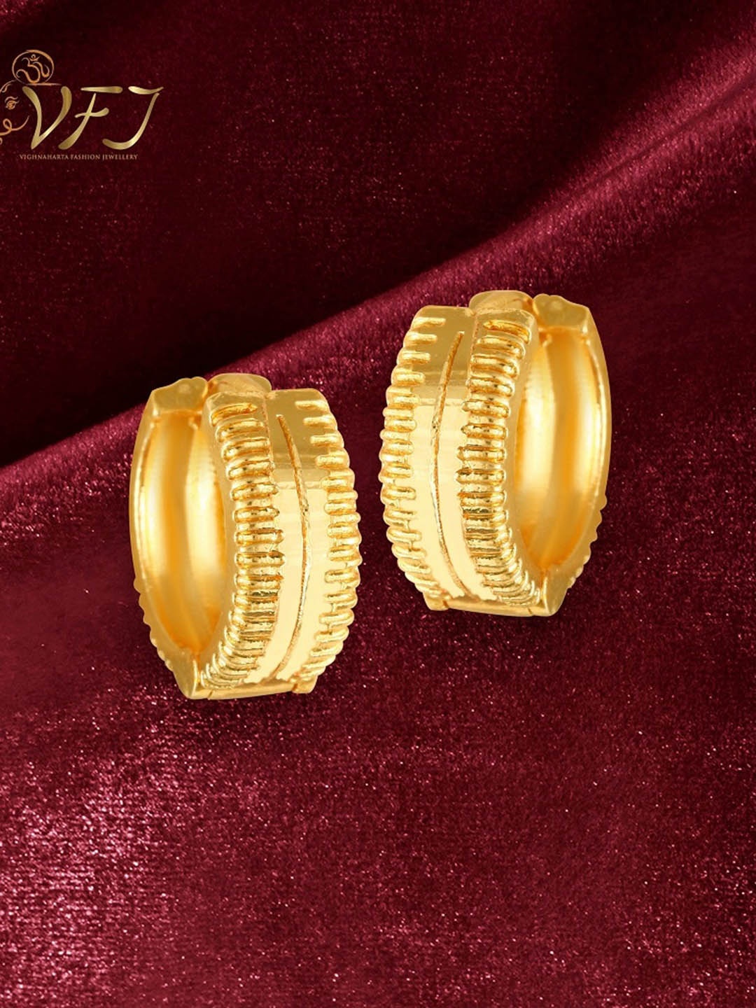 Vighnaharta Gold-Plated Circular Hoop Earrings