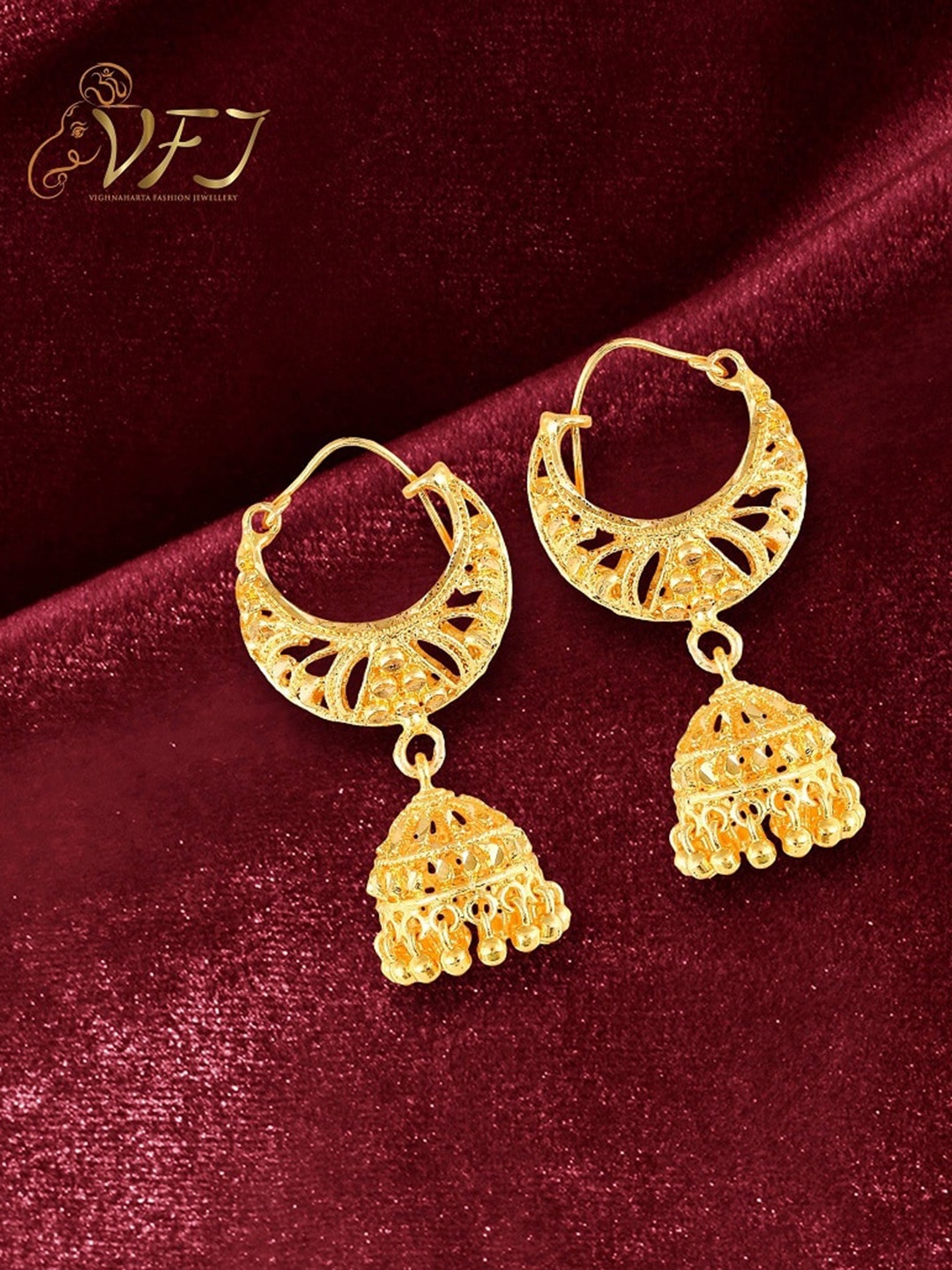 Vighnaharta Gold-Plated Dome Shaped Jhumkas Earrings