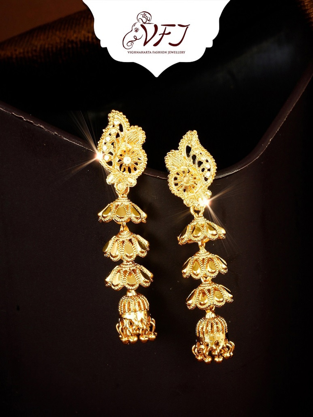 Vighnaharta Gold-Plated Floral Jhumkas