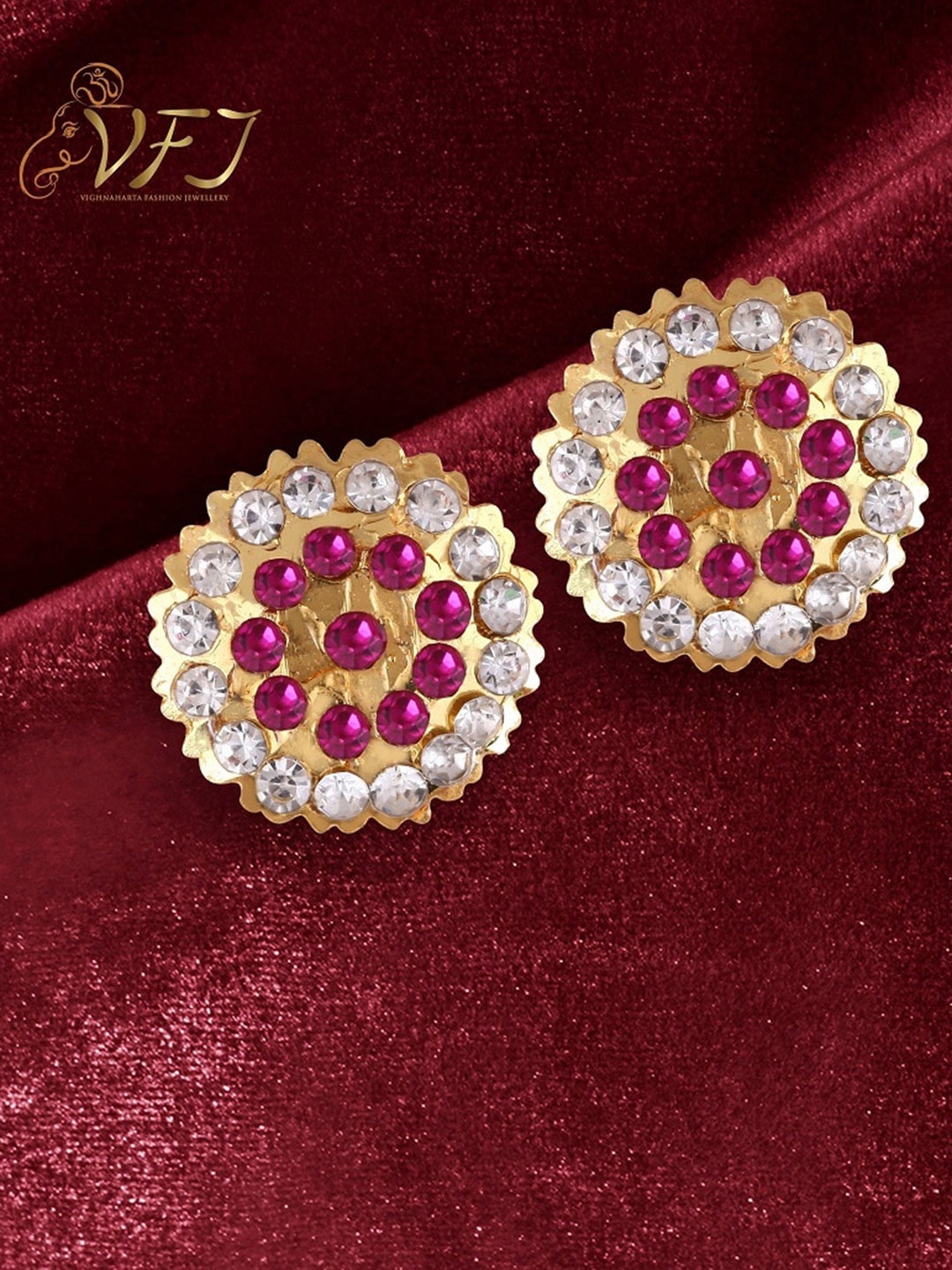 

Vighnaharta Gold-Plated Cubic Zirconia Floral Studs Earrings