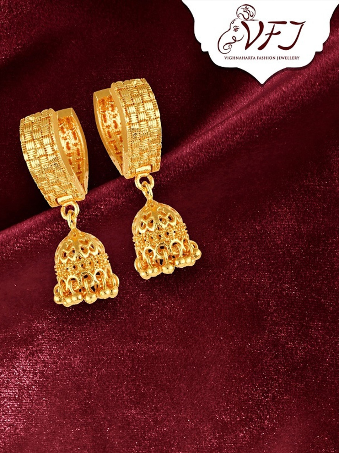 

Vighnaharta Gold-Plated Dome Shaped Jhumkas