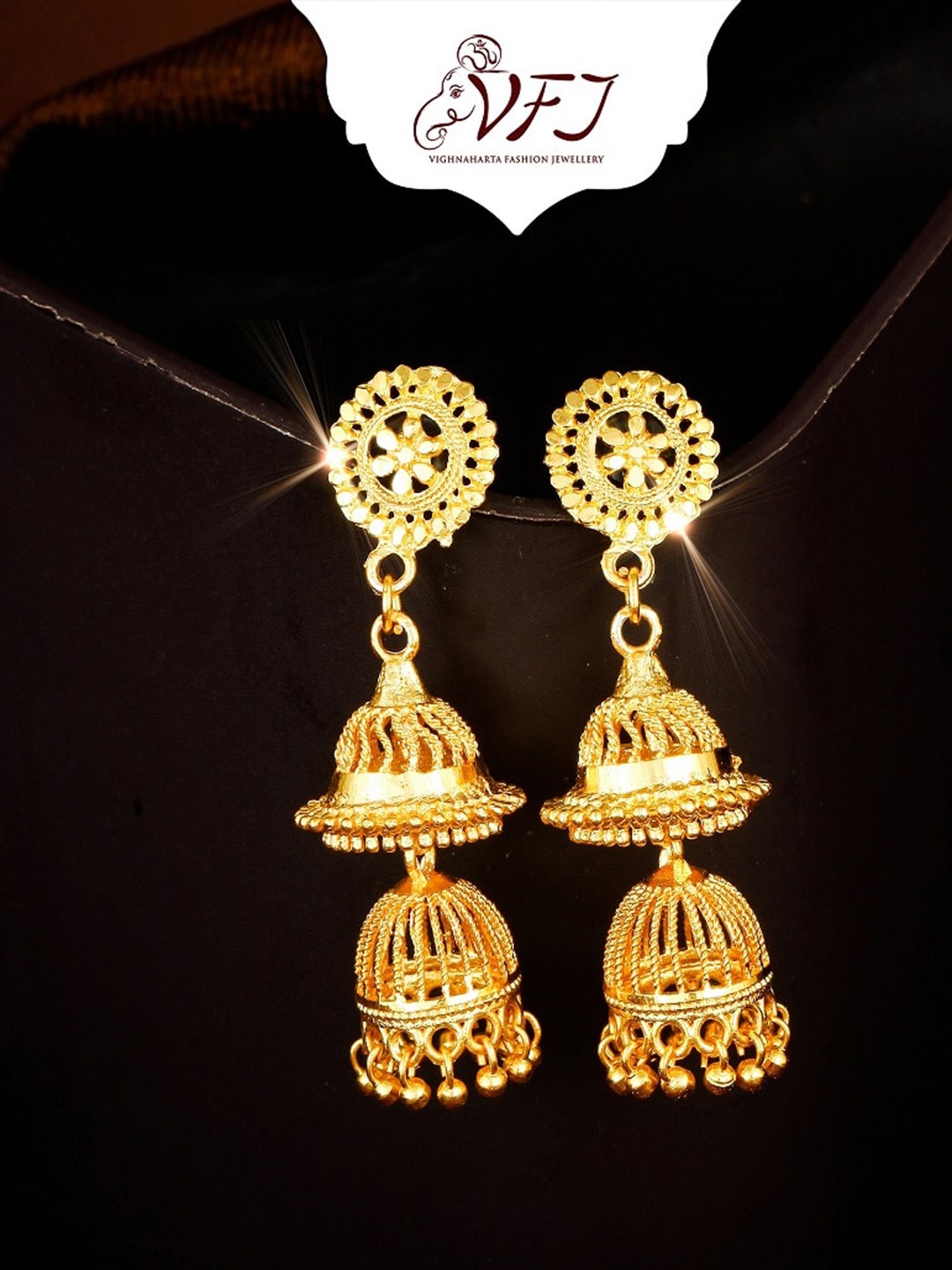 

Vighnaharta Gold-Plated Floral Jhumkas