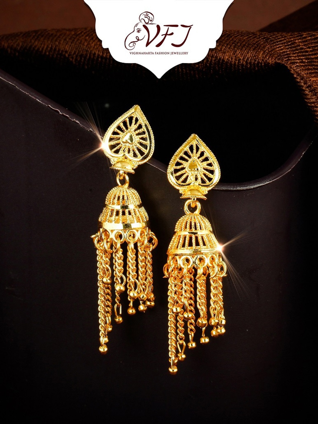 

Vighnaharta Gold-Plated Floral Jhumkas