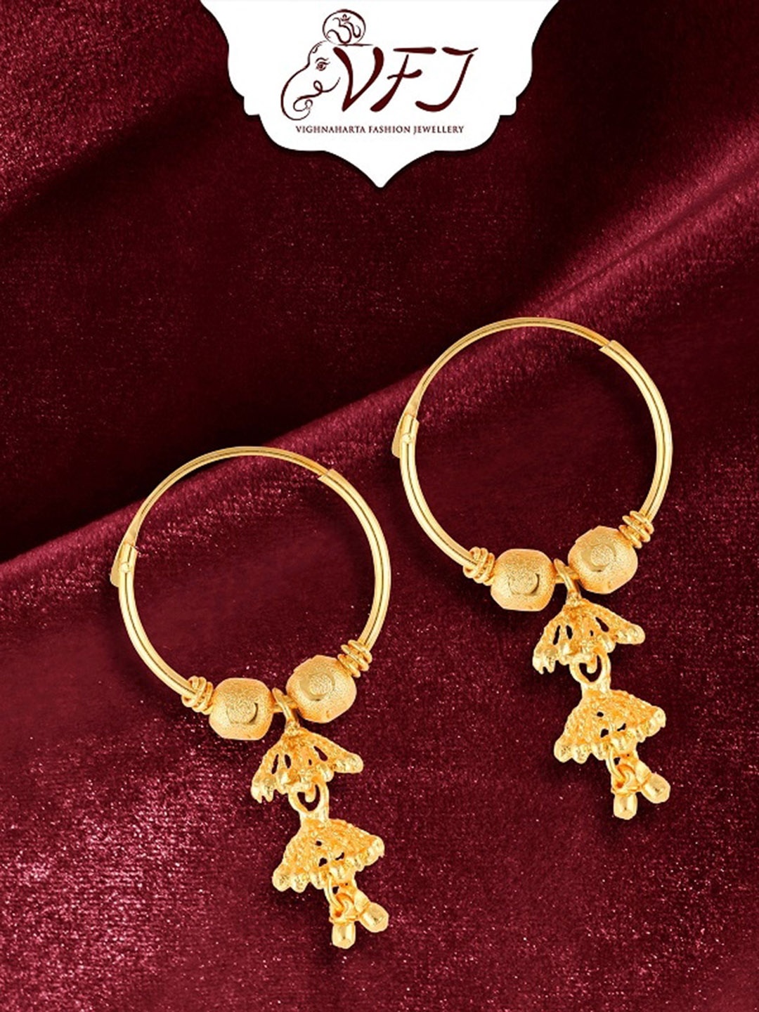 

Vighnaharta Gold-Plated Circular Hoop Earrings