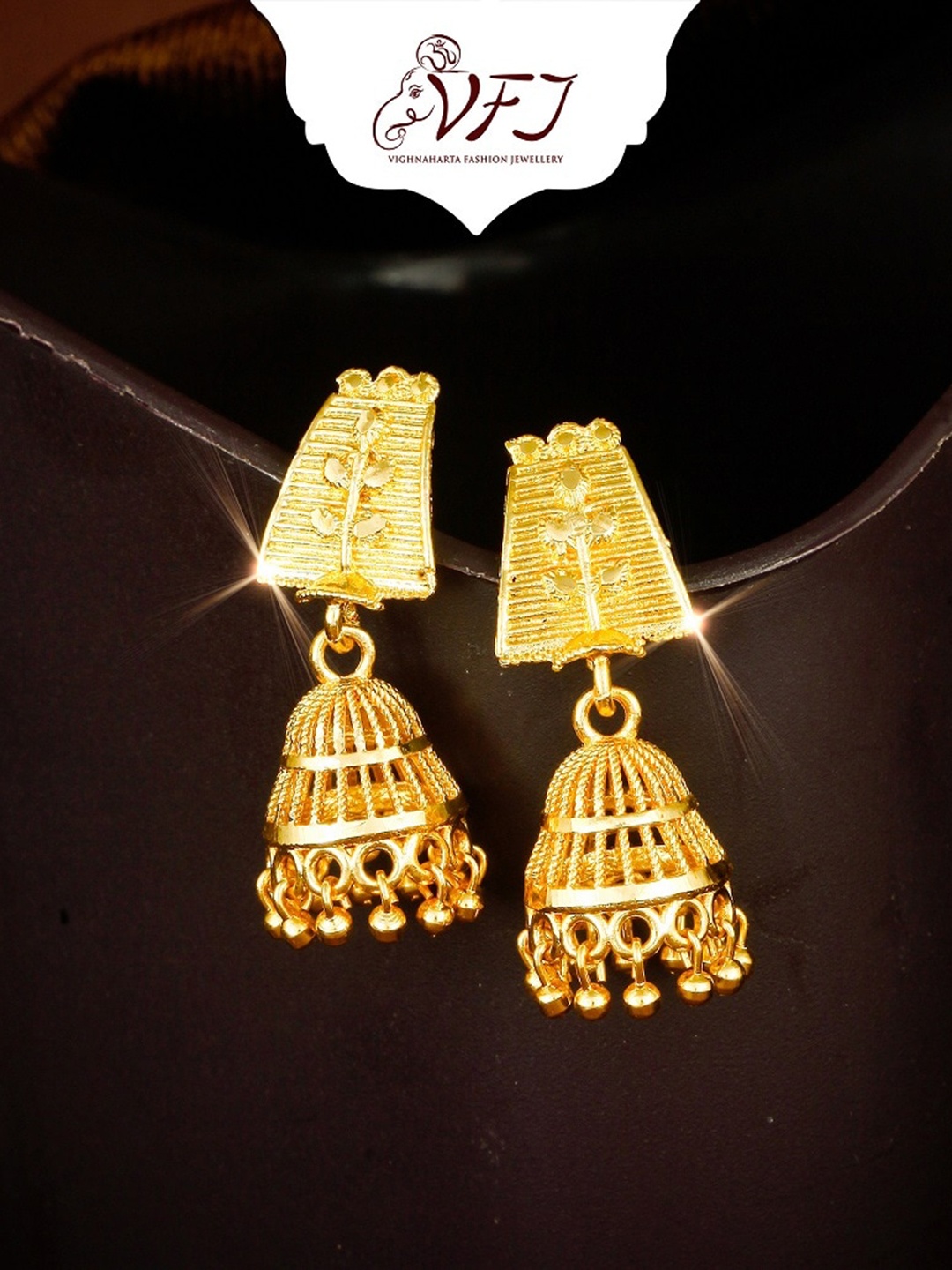 

Vighnaharta Gold-Plated Geometric Drop Earrings