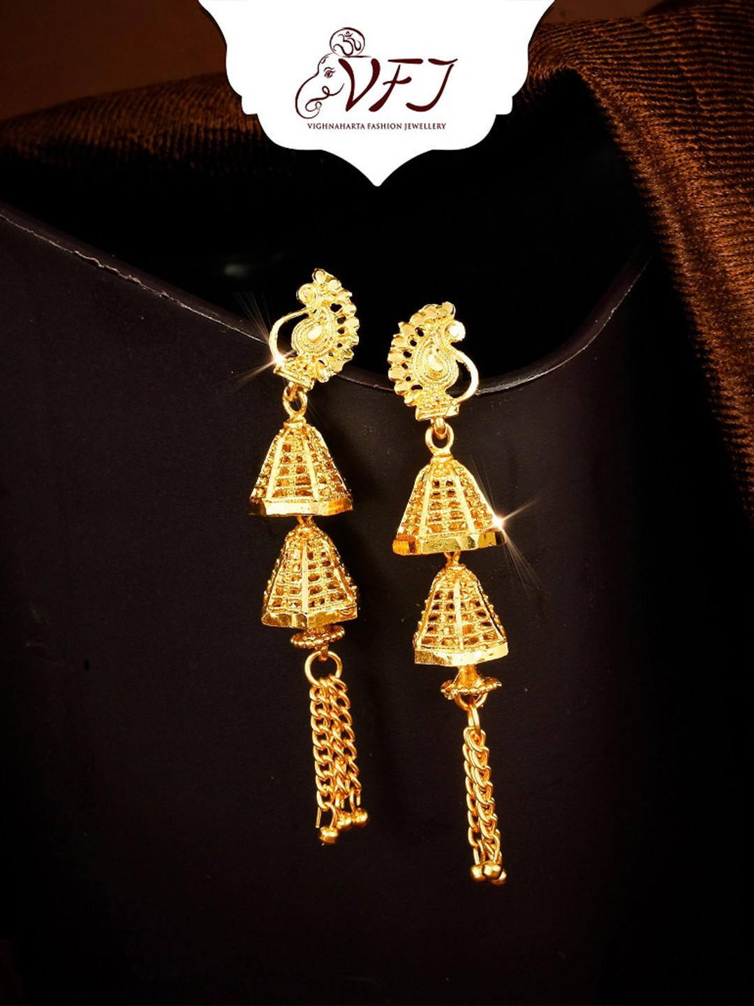 

Vighnaharta Gold-Plated Floral Jhumkas