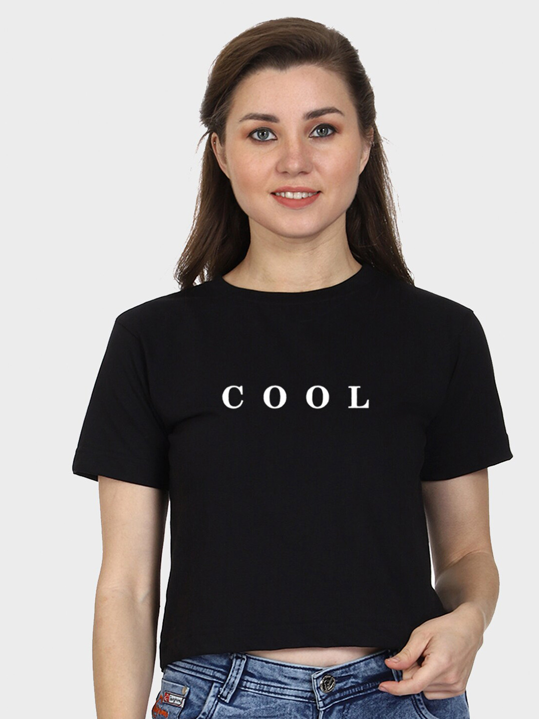

T-SHIRT TRUCK Typography Printed Cotton Crop T-shirt, Black