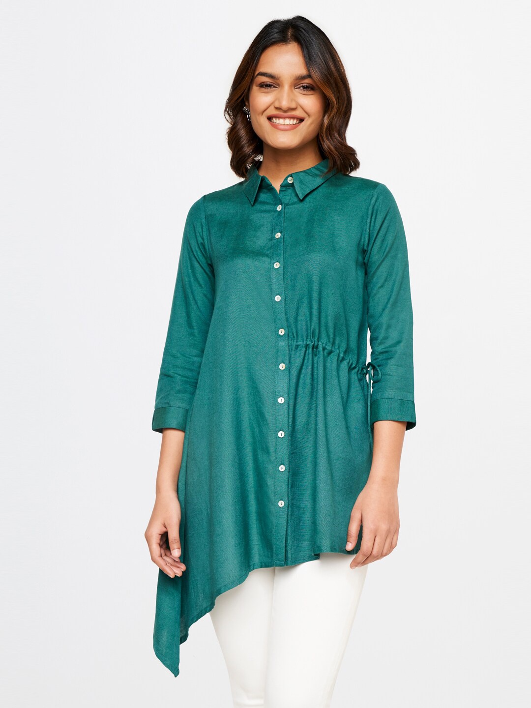 

Global Desi Shirt Collar Tie-Ups Tunic, Green