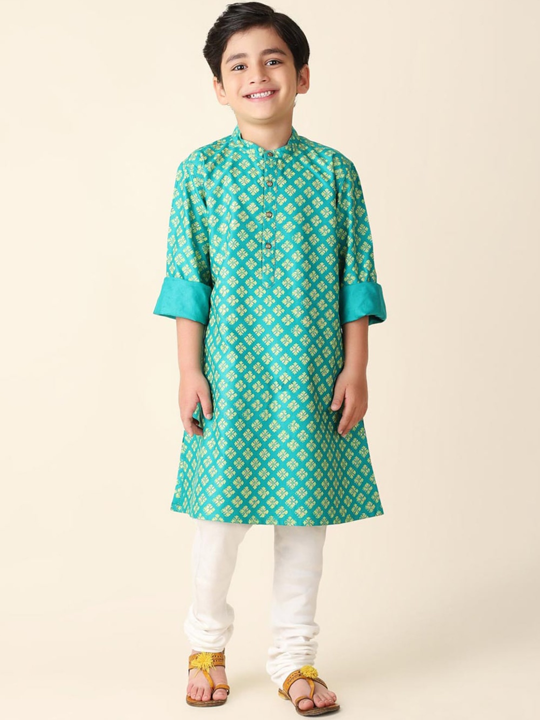 

Fabindia Boys Floral Printed Kurta, Sea green