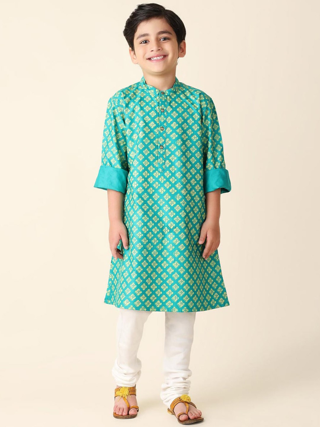 

Fabindia Boys Geometric Woven Design Kurta, Teal