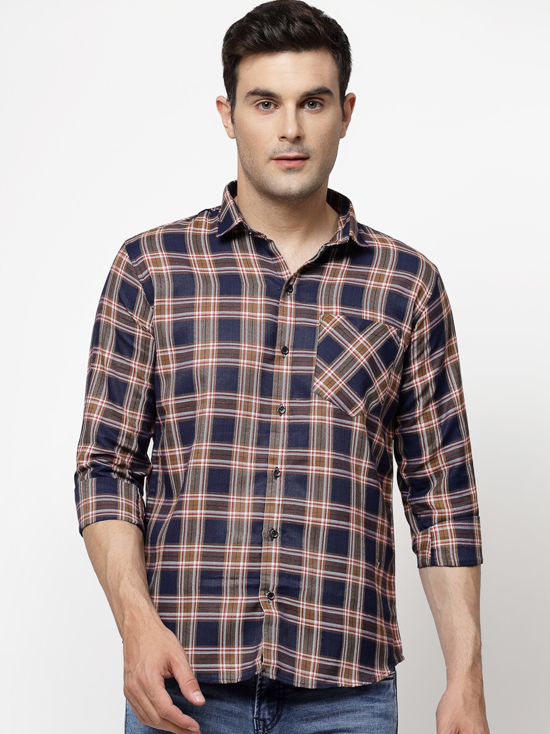 

ADWYN PETER Tartan Checked Casual Shirt, Navy blue