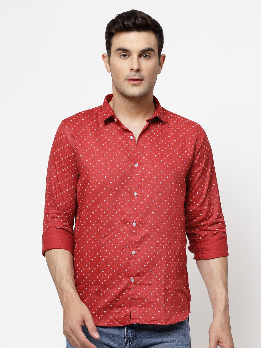 

ADWYN PETER Spread Collar Micro Ditsy Printed Casual Shirt, Red
