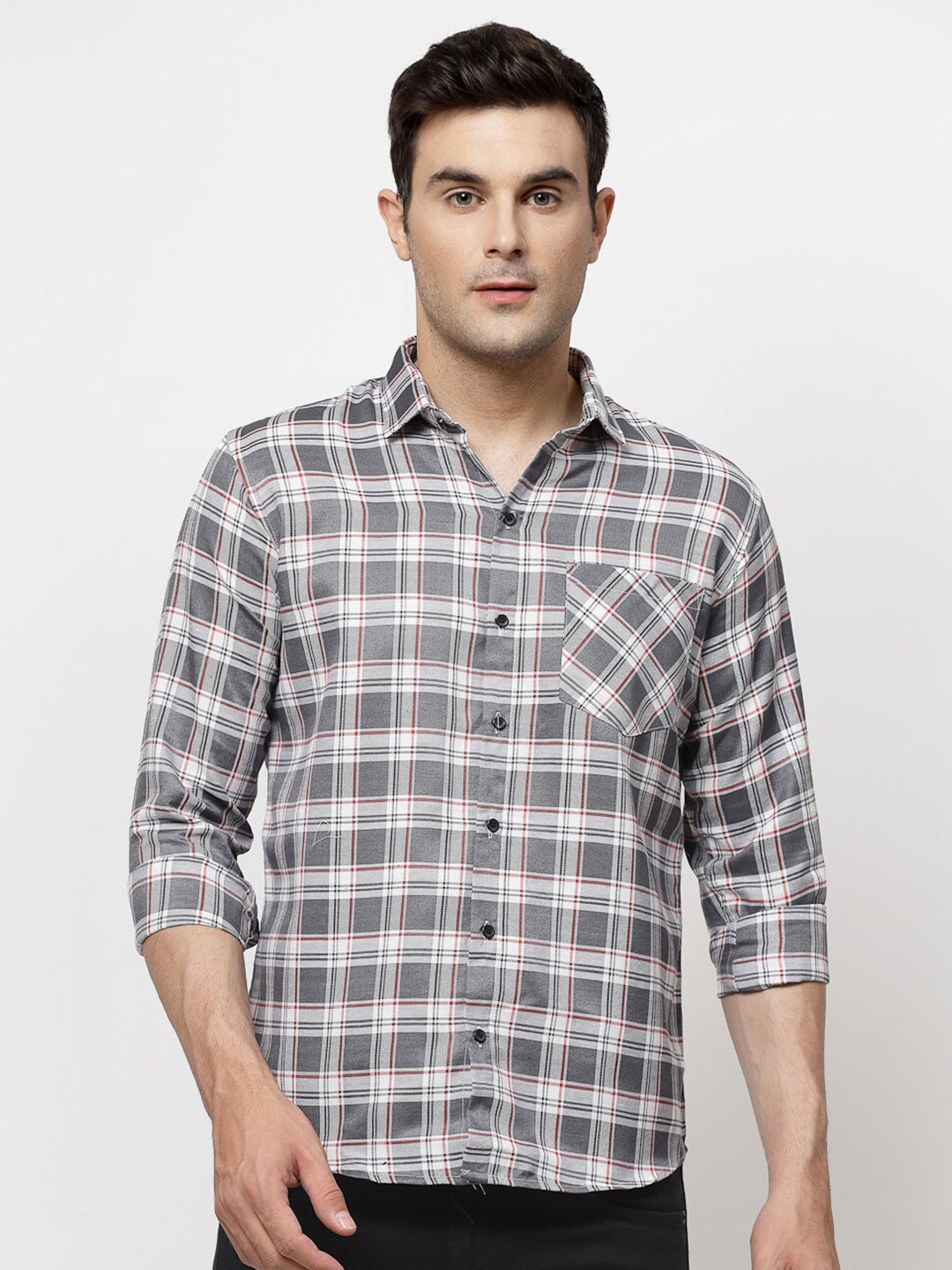

ADWYN PETER Spread Collar Tartan Checked Casual Shirt, Grey