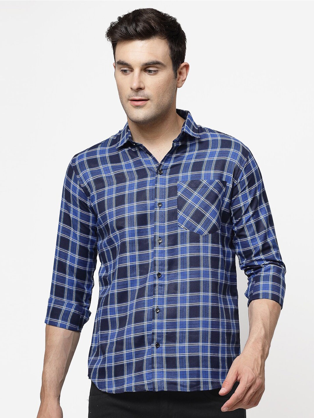 

ADWYN PETER Spread Collar Tartan Checked Casual Shirt, Blue