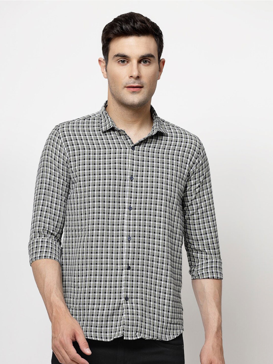 

ADWYN PETER Spread Collar Tartan Checked Casual Shirt, White