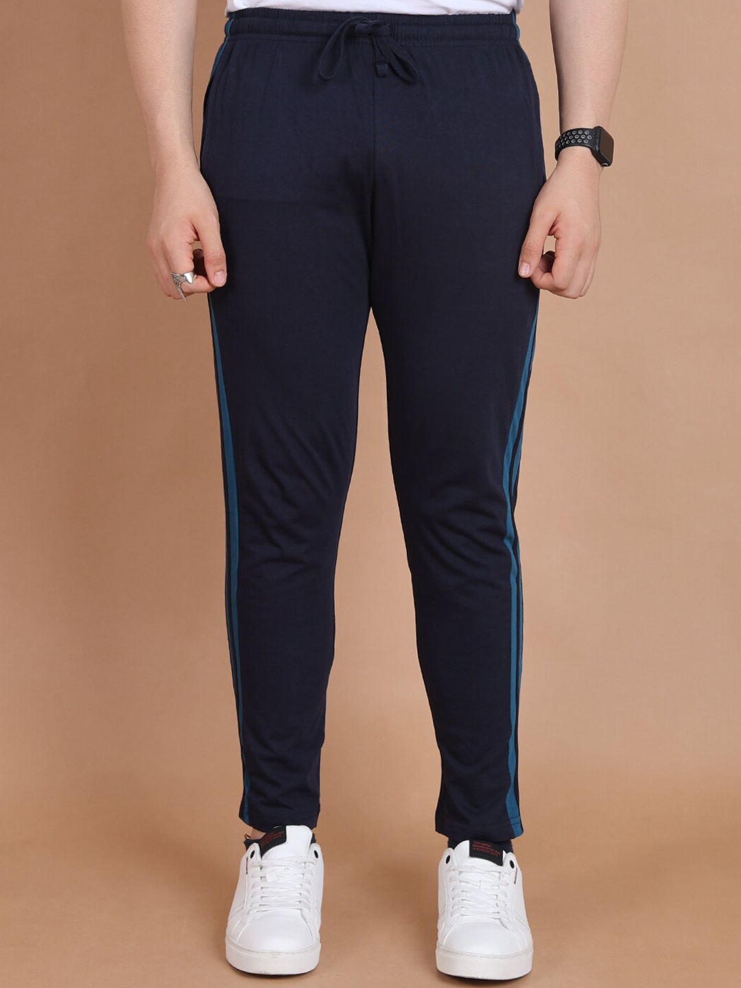 

berry blues Men Mid Rise Pure Cotton Sports Track Pants, Navy blue