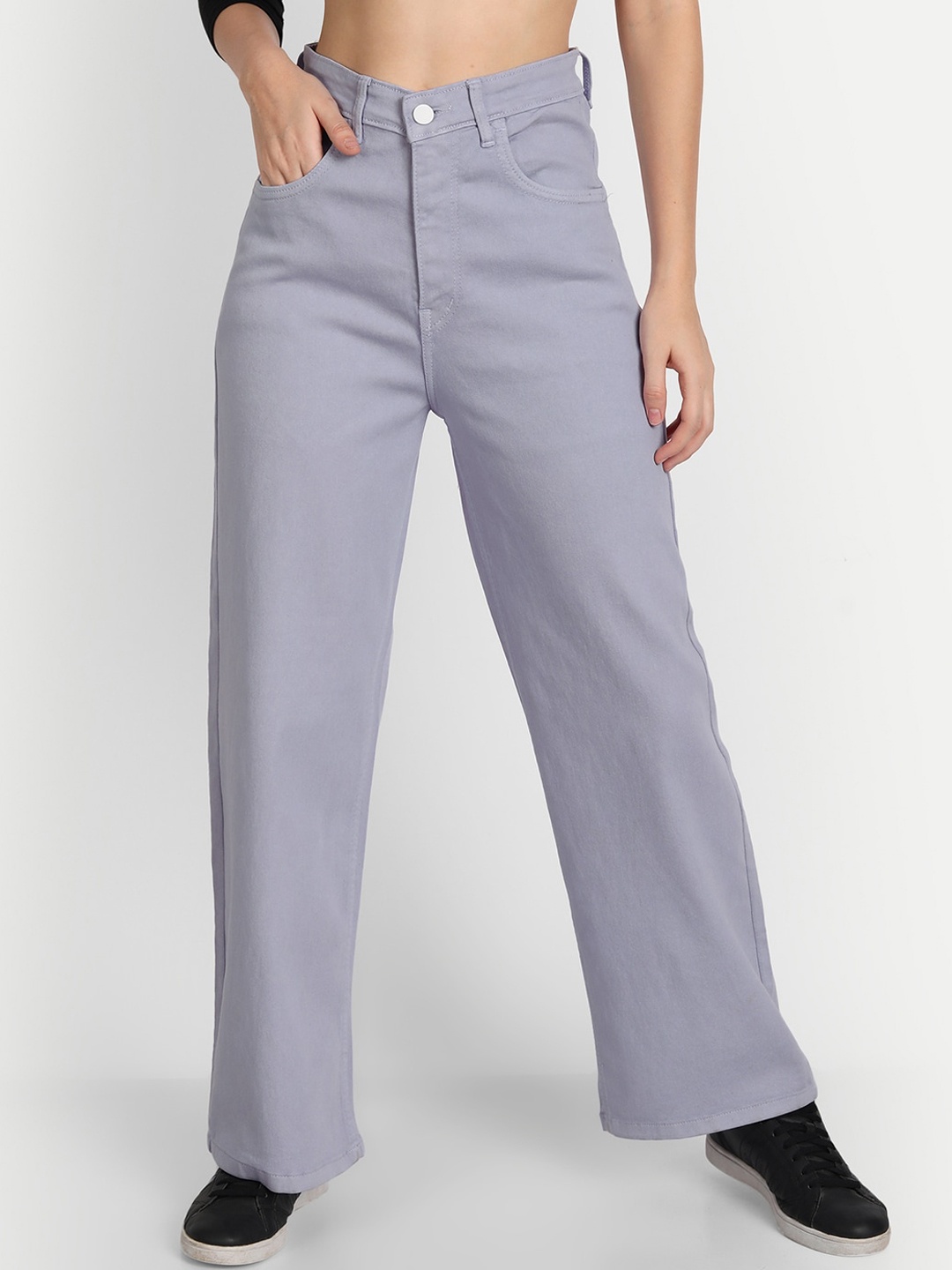 

BAESD Women Relaxed Fit High-Rise Clean Look Cotton Jeans, Purple