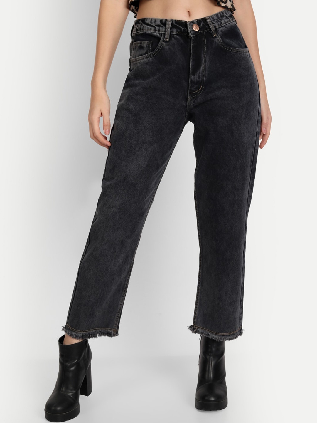 

BAESD Women Jean Straight Fit Light fade Cotton Jeans, Black